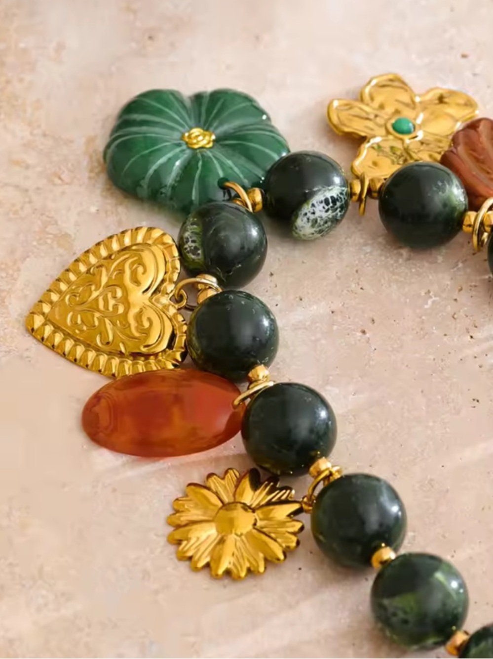 Italian Garden Hazel Green Beaded Gold Necklace - Picture 8 of 16